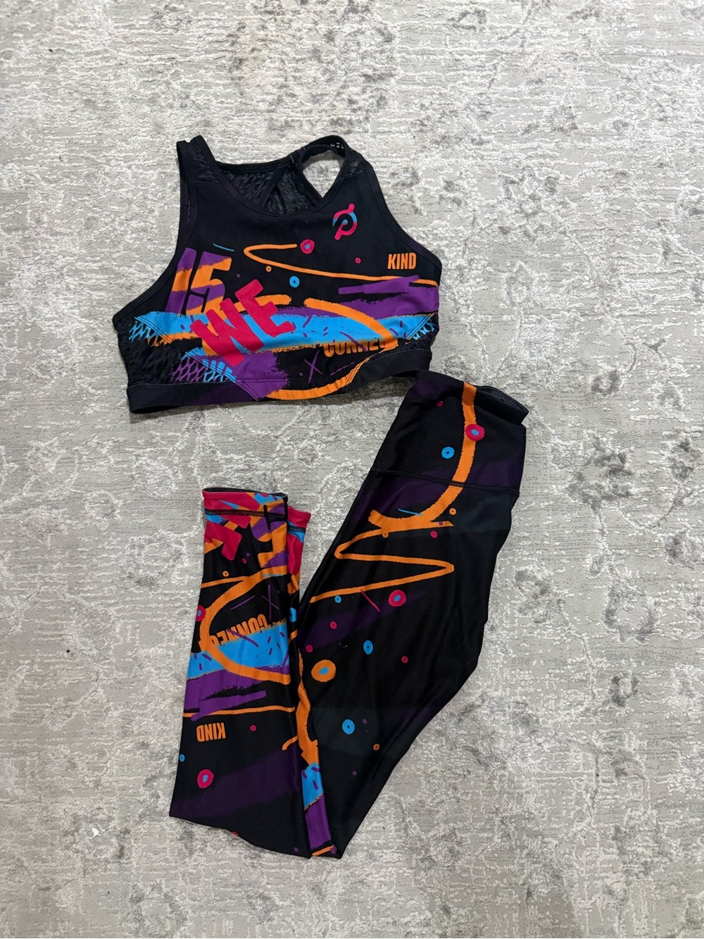 Peloton/WITH  Black Graphic Active Leggings and Crop Top Set Size S/M